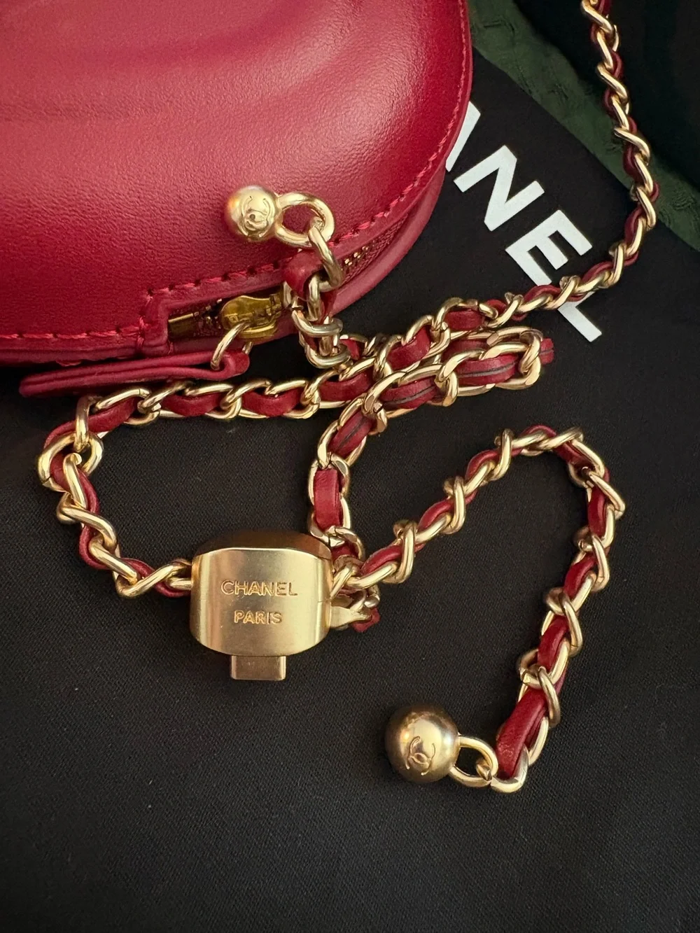 Chanel Red Leather Crossbody Bag - St. Rue Cambon Paris Embossed VIP gift
